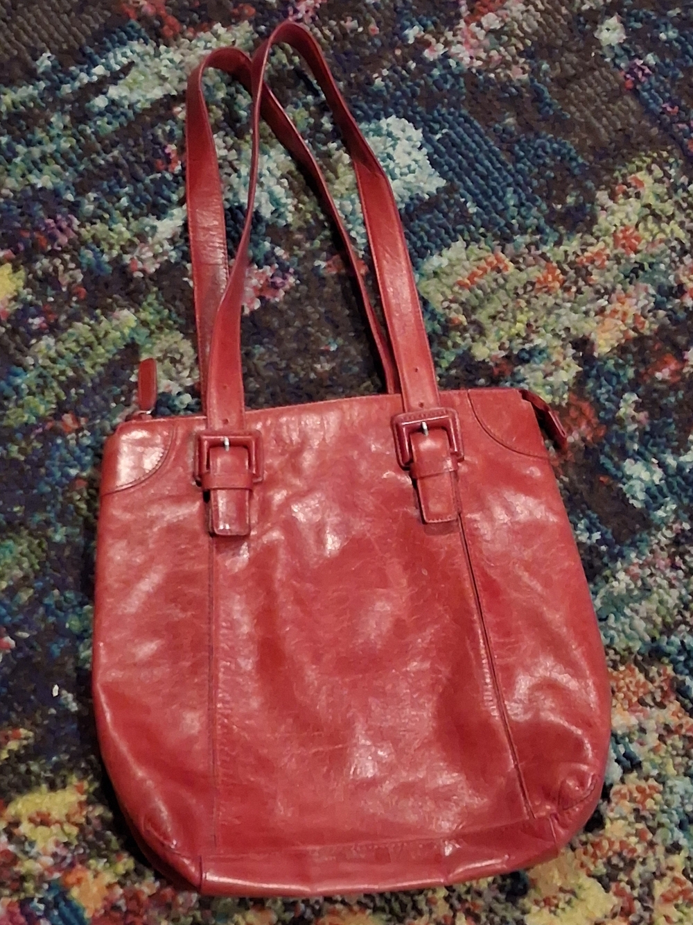 Preston & York Women's Red Leather Tote Bag - Classic Everyday Shoulder Bag